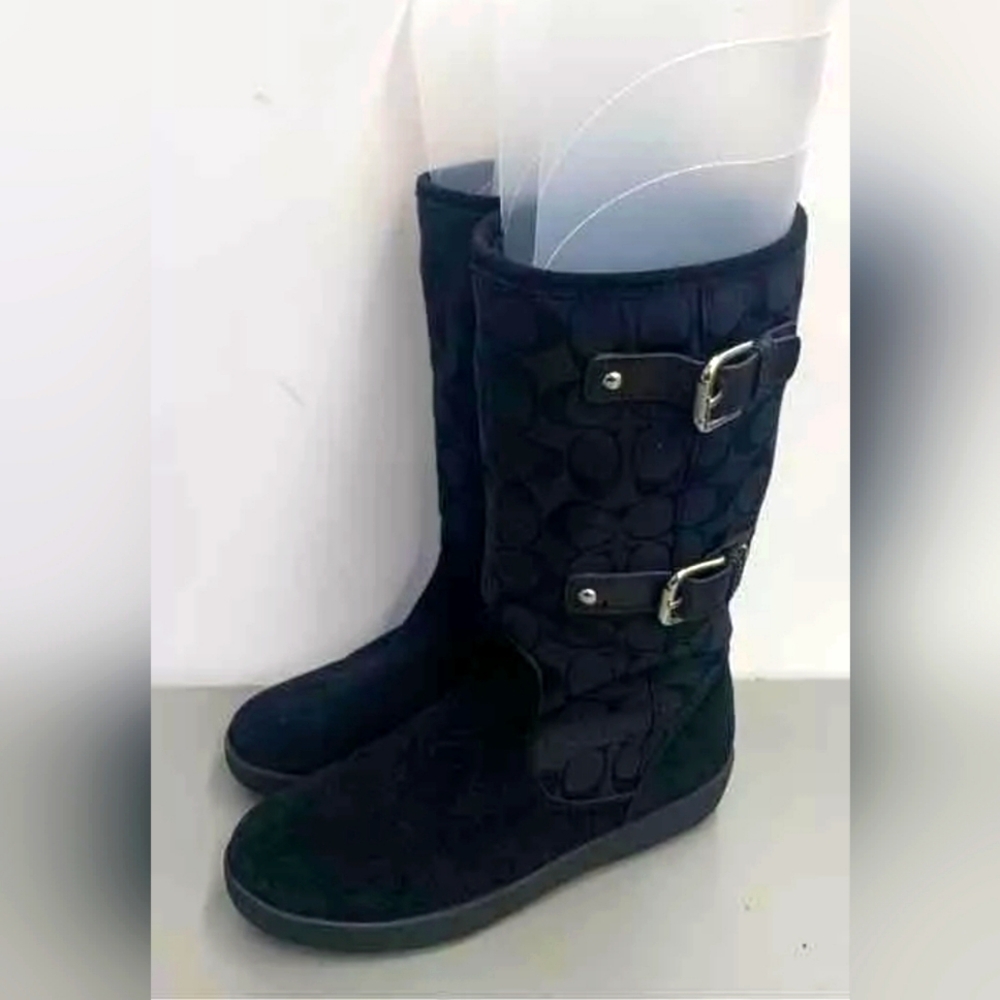 Coach Designer Tinah Winter Signature Monogram Black Boots Sz 7